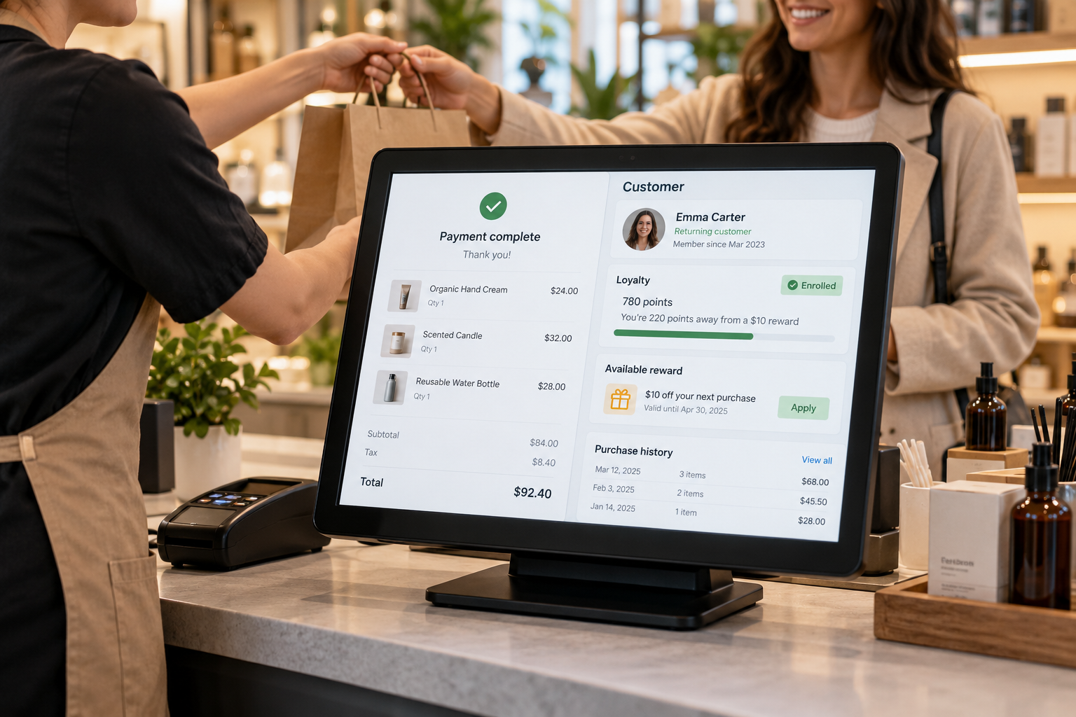 Point of sale product interface showing customer growth