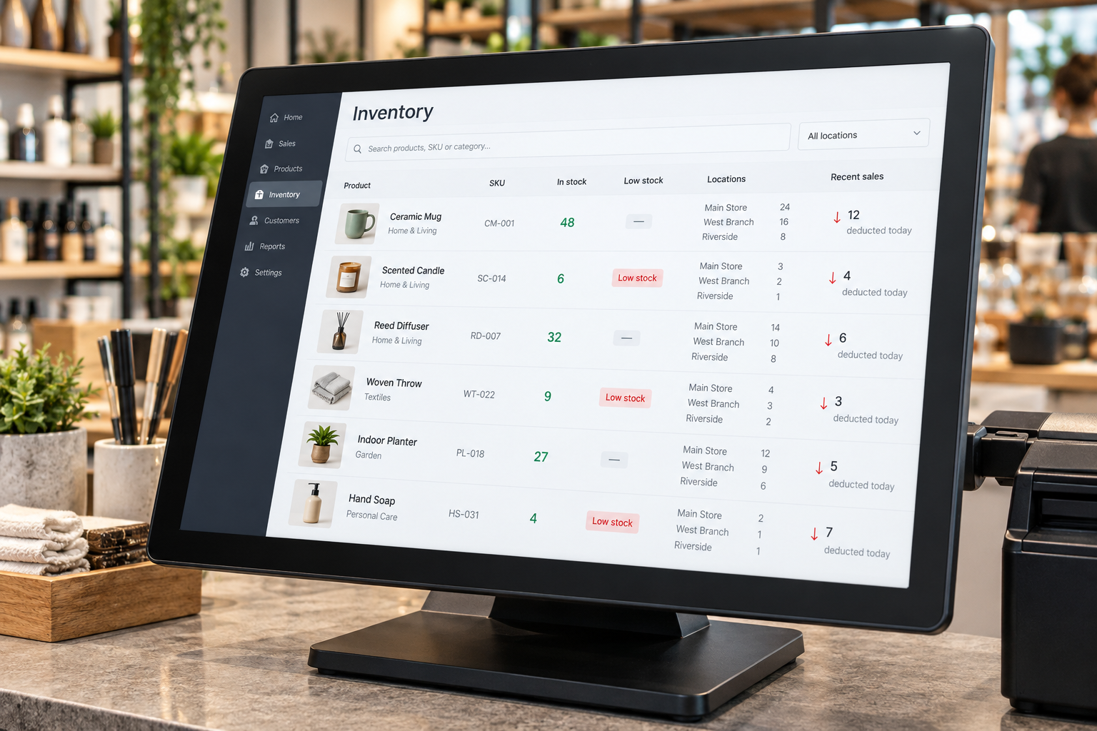 Point of sale product interface showing live inventory