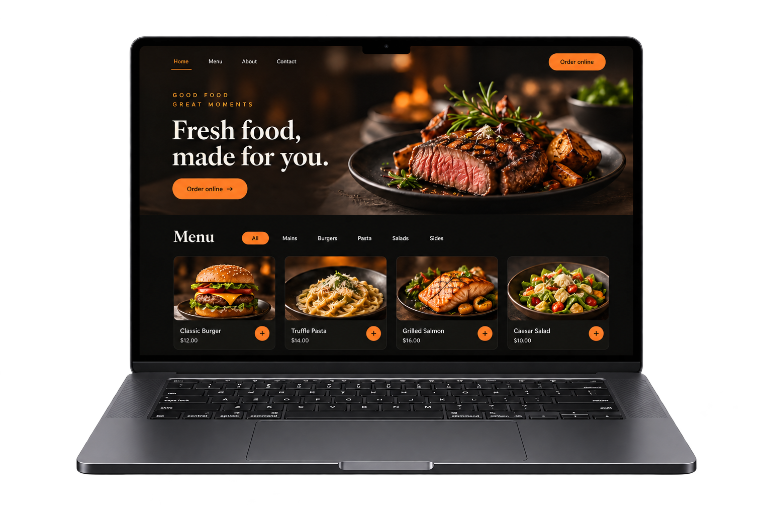 Web ordering product interface showing branded storefront