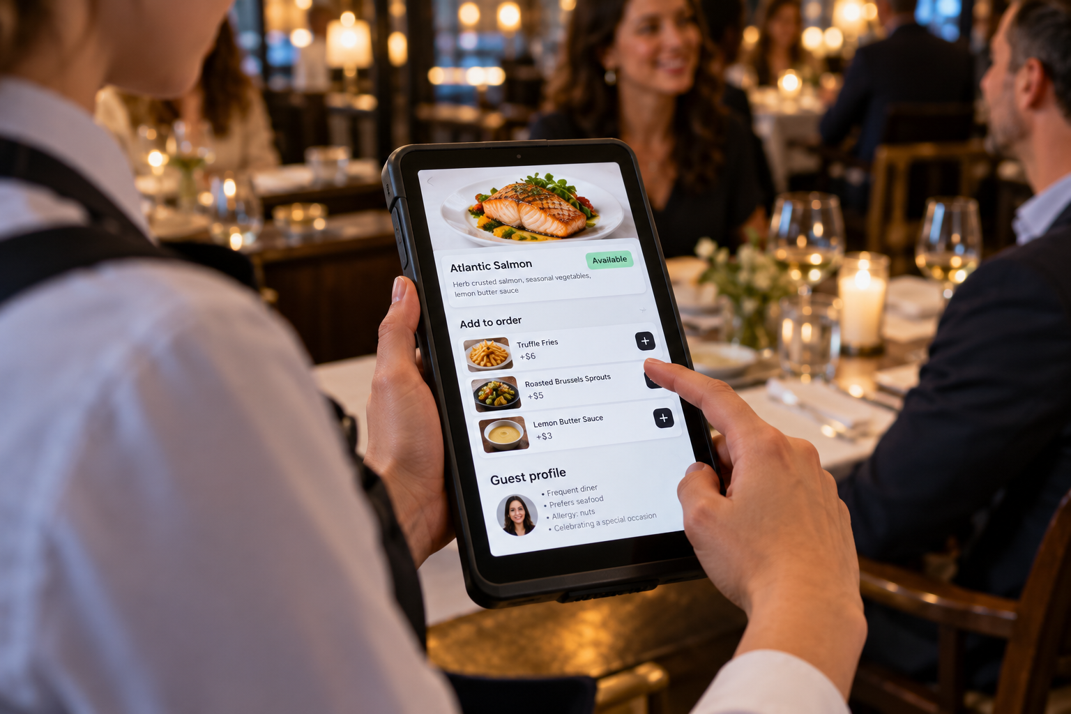 Waiter app product interface showing smarter selling